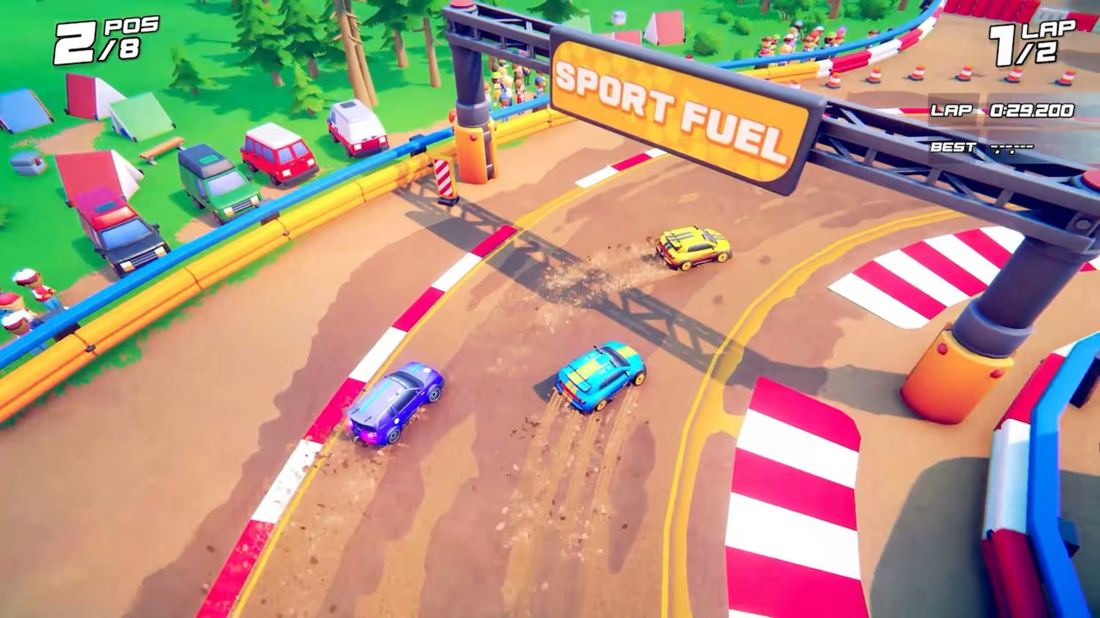 A 3D top-down racing game, this time with monster trucks