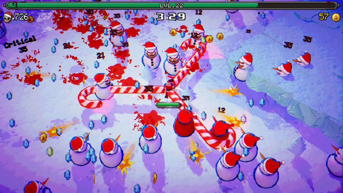 Santa fighting through waves of evil snowmen