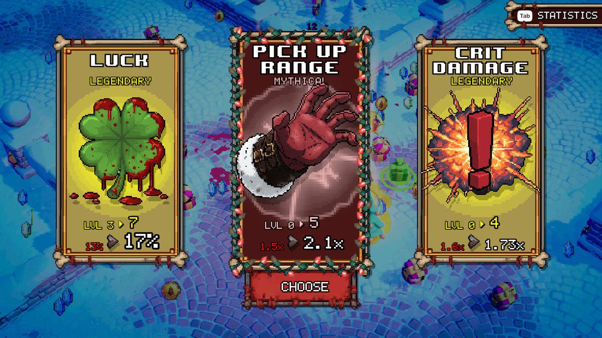 Level-up choice between three upgrade cards
